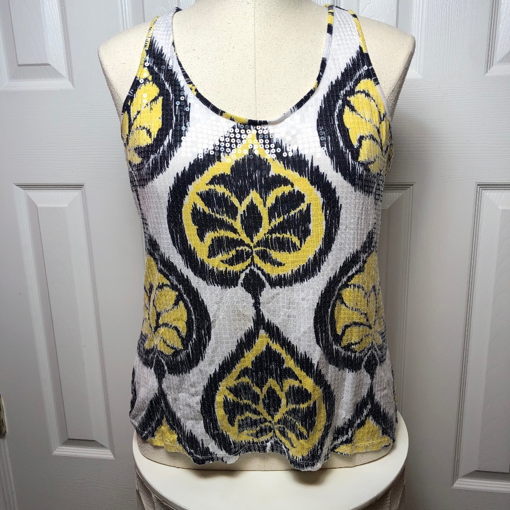 INC Black Yellow and Whit Tank Top Small